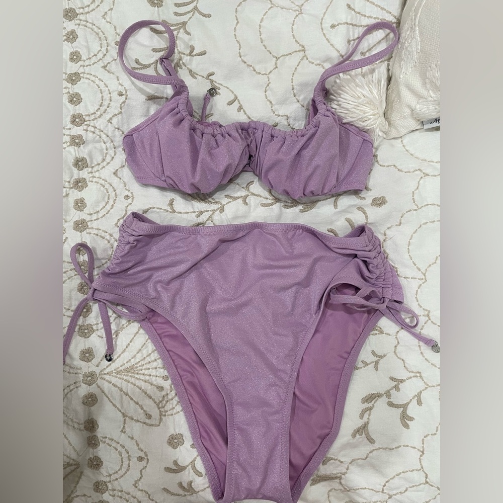 Victorias secret sparkly Lavender gathered high waist Bikini Set